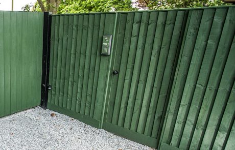 green timber gate with keypad