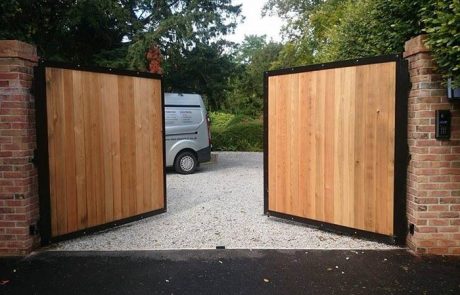Timber Clad Steel Framed Swing automated Gate Installers in Bristol UK