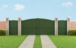 green wooden electric gates