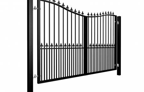 Bow Top Swinging Metal Gate with dog bars & finials