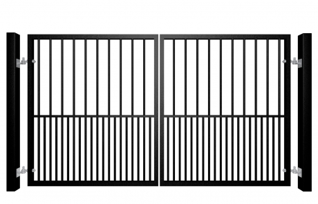 Traditional Flat Top Swinging Metal Gate With Dog Bars