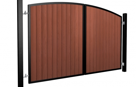 metal framed wood fill arch top automated gate