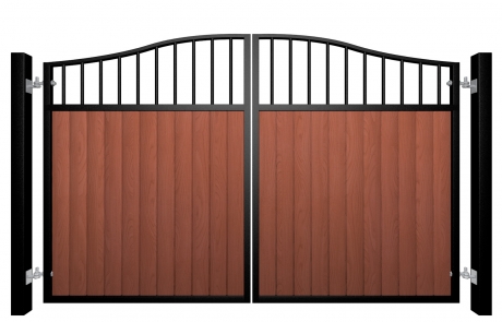metal framed wood fill open bars bell top automated gate