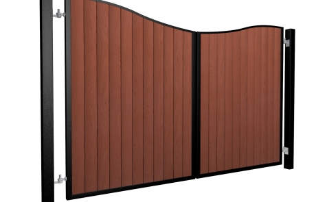 metal framed wood fill bow top automated gate