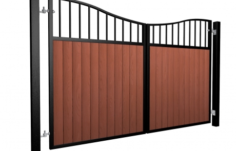 metal framed wood fill bow top automated gate