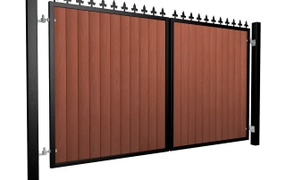 metal framed wood fill flat top automated gate with finials