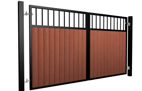 metal framed wood fill flat open top automated driveway gate