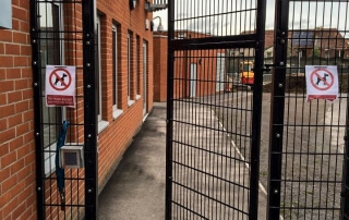 Commercial vertical weld-mesh swinging automated security gate Bristol