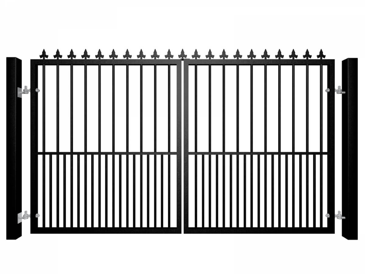 Straight Top Swinging Metal Gate With Dog Rails & Top Finials ELEX GATES